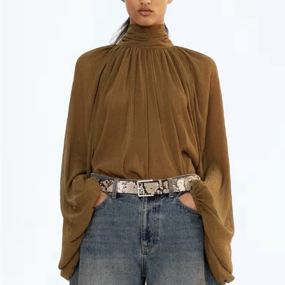 H&M Brown High-Neck Blouse